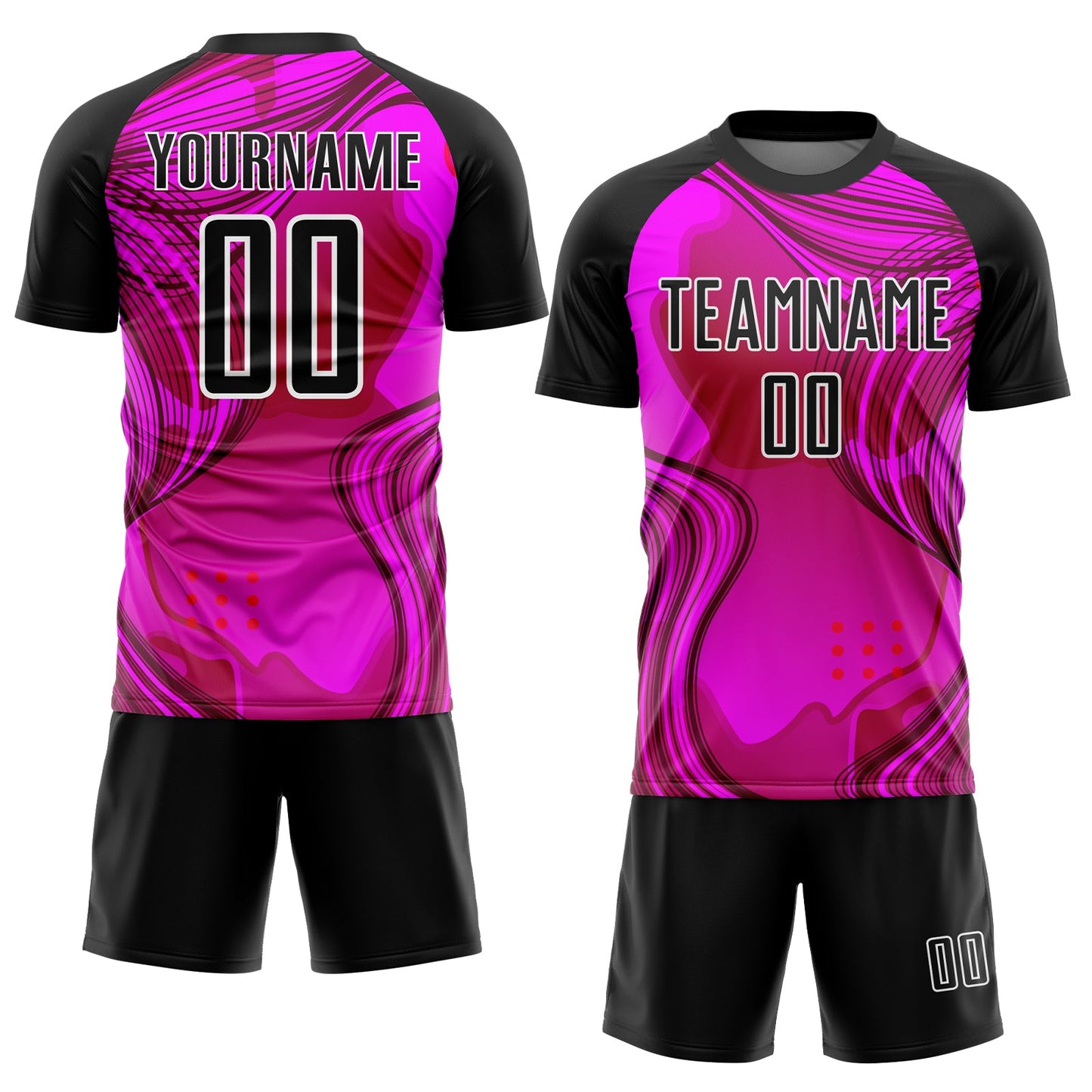 Custom Hot Pink Black-White Waves Sublimation Soccer Uniform Jersey Limited