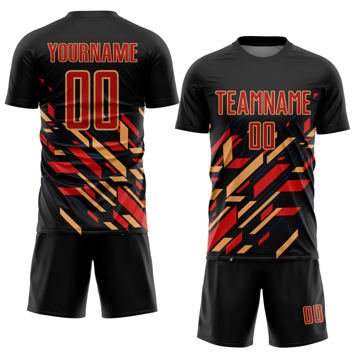 Custom Black Red-Old Gold Lines Sublimation Soccer Uniform Jersey Limited