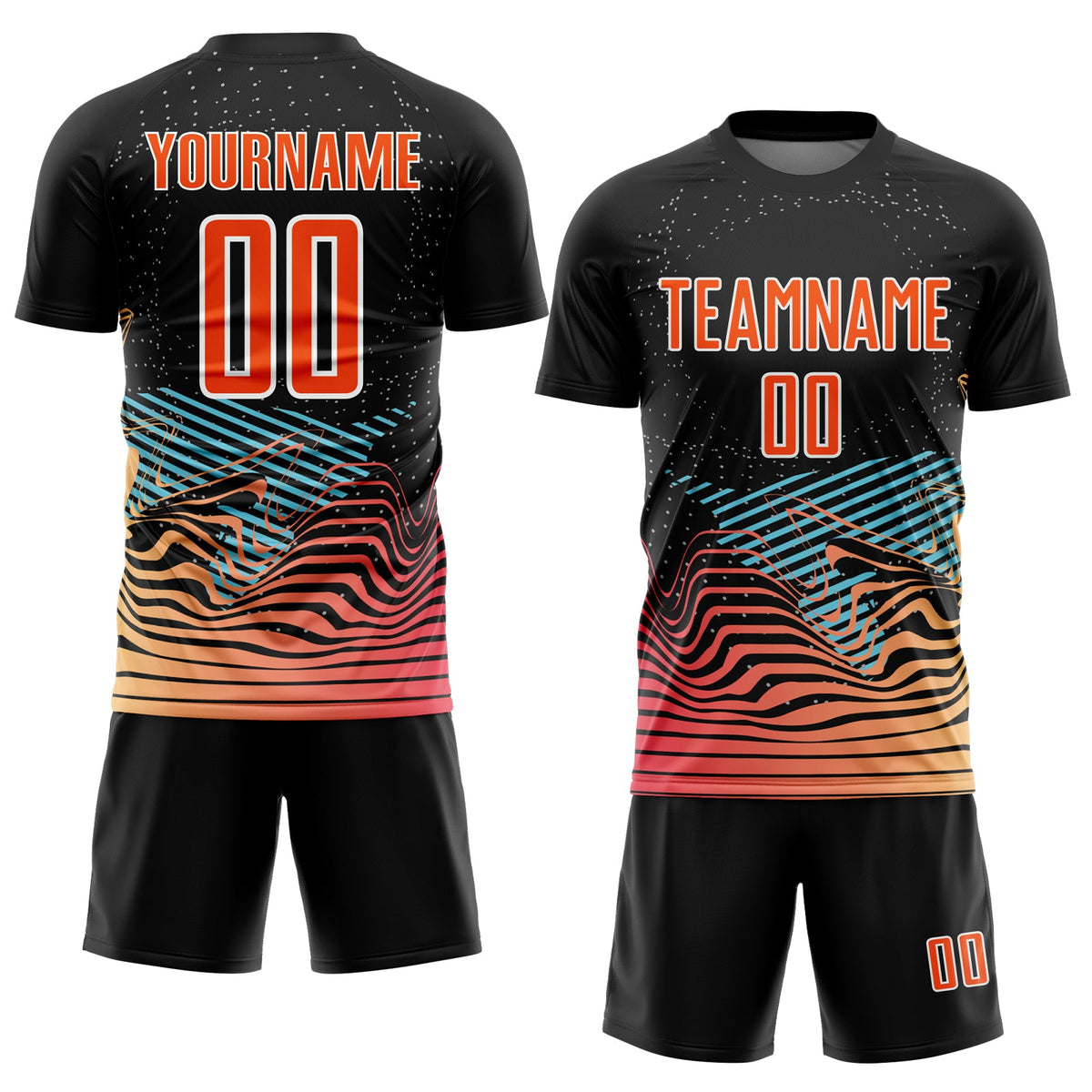Custom Black Orange-White Lines Sublimation Soccer Uniform Jersey Limited