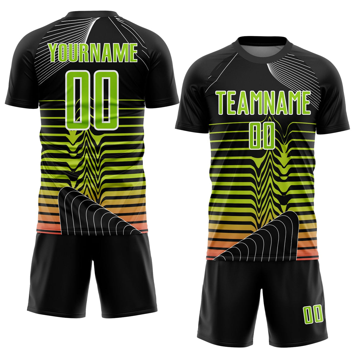 Custom Black Neon Green-White Lines Sublimation Soccer Uniform Jersey Limited