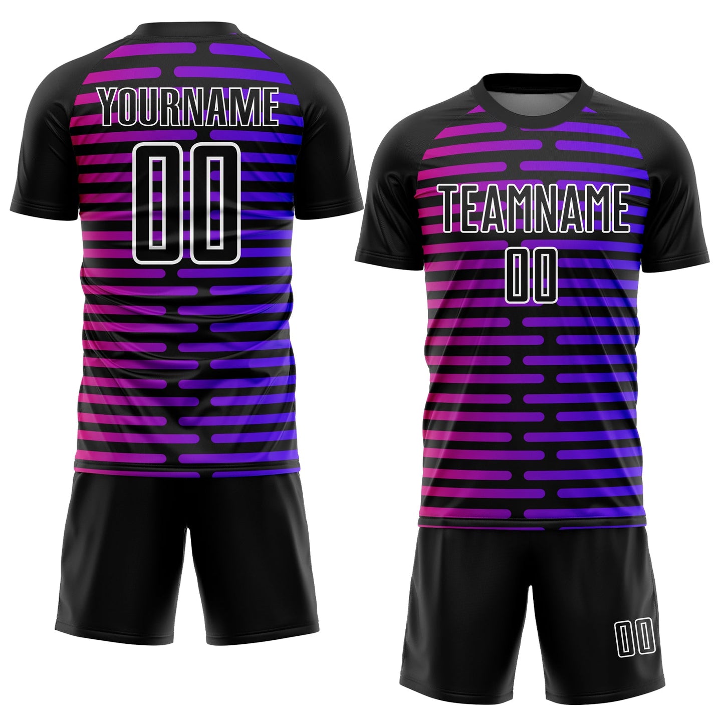 Custom Black Purple-Pink Lines Sublimation Soccer Uniform Jersey Limited