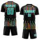 Custom Black Aqua-White Lines Sublimation Soccer Uniform Jersey Limited