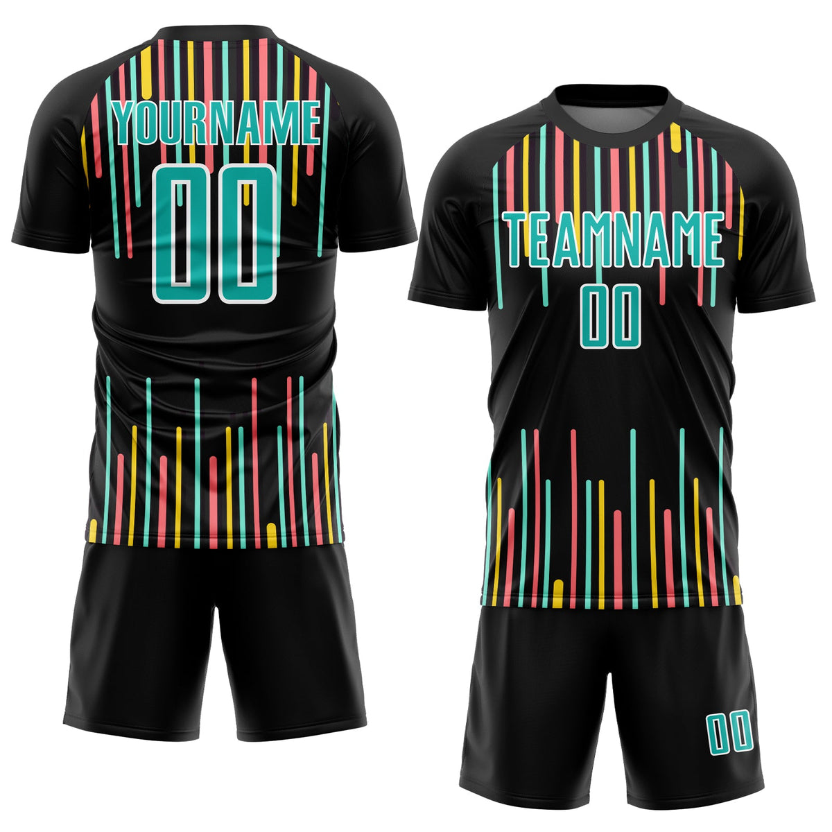 Custom Black Aqua-White Lines Sublimation Soccer Uniform Jersey Limited