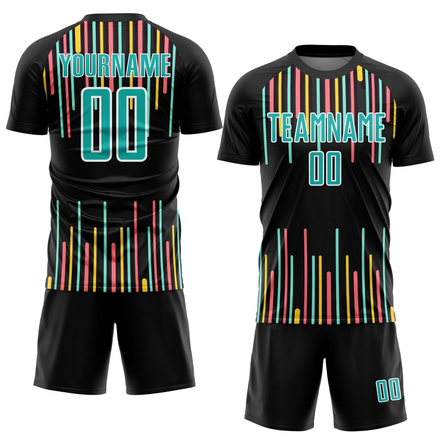Custom Black Aqua-White Lines Sublimation Soccer Uniform Jersey Limited