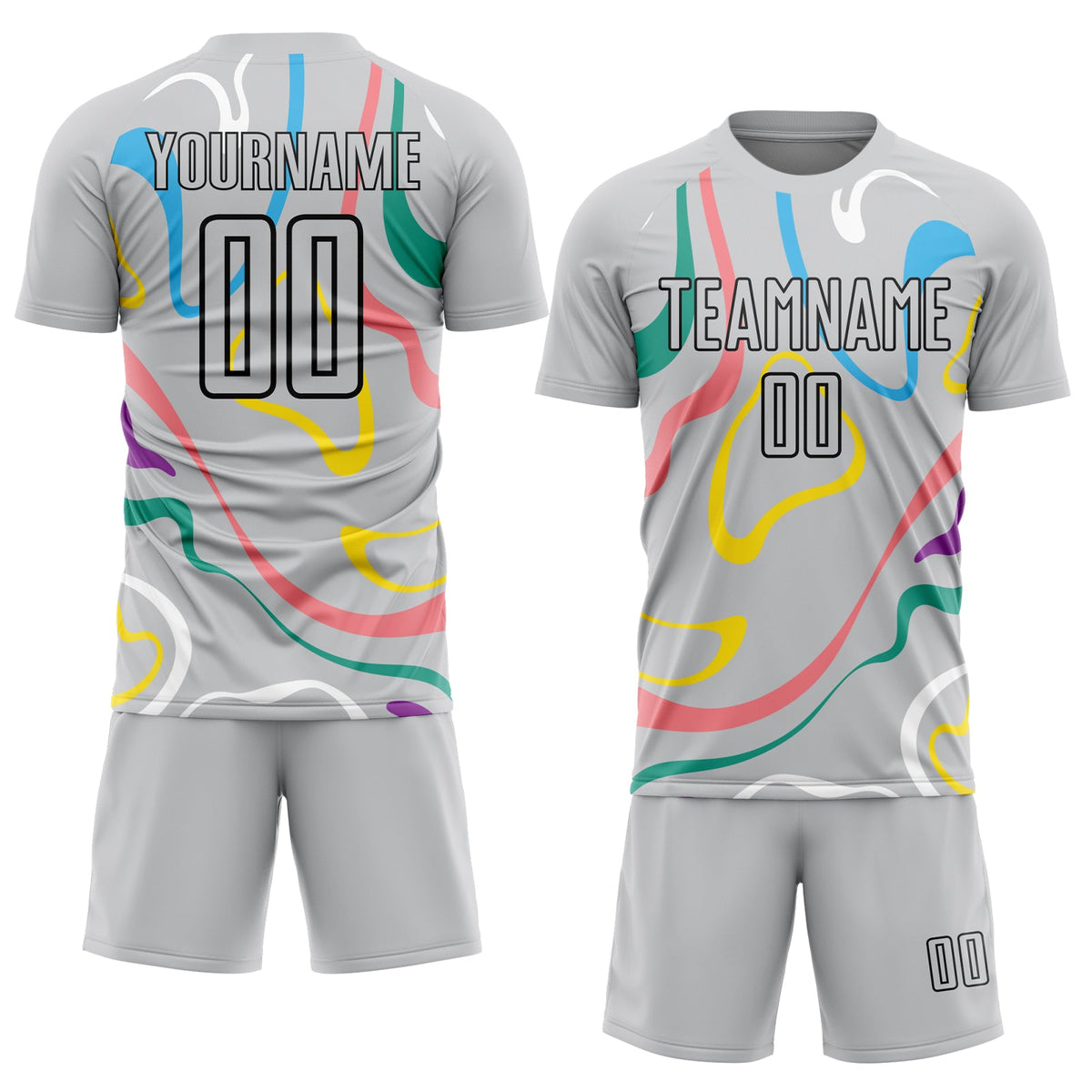 Custom Gray Black Fluid Shapes Sublimation Soccer Uniform Jersey Limited