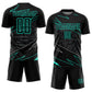 Custom Black Aqua Lines Sublimation Soccer Uniform Jersey Limited