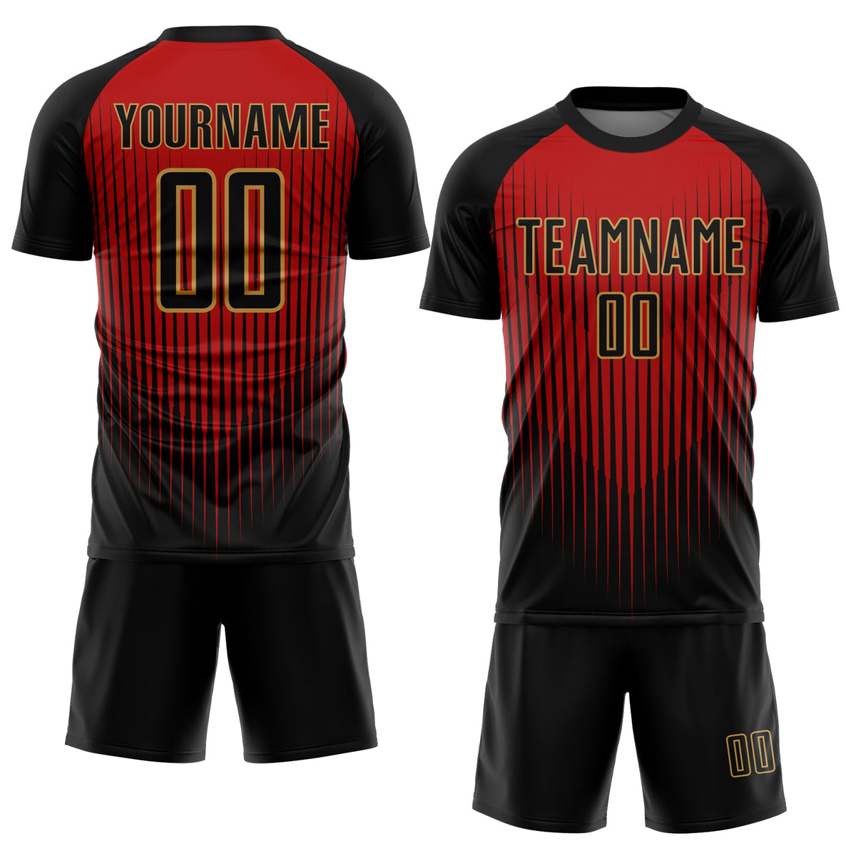 Custom Black Red-Old Gold Lines Sublimation Soccer Uniform Jersey Limited