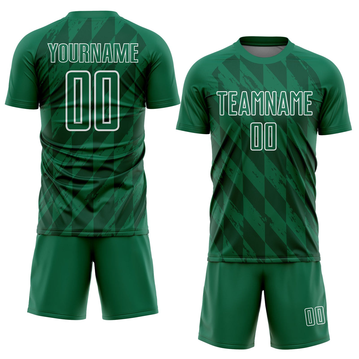 Custom Kelly Green White Geometric Shapes Sublimation Soccer Uniform Jersey Limited