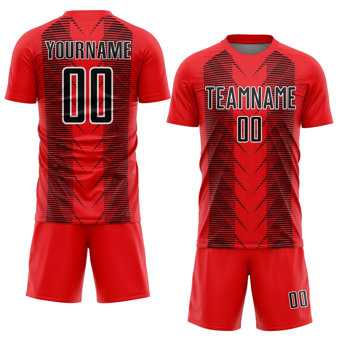 Custom Fire Red Black-White Lines Sublimation Soccer Uniform Jersey Limited