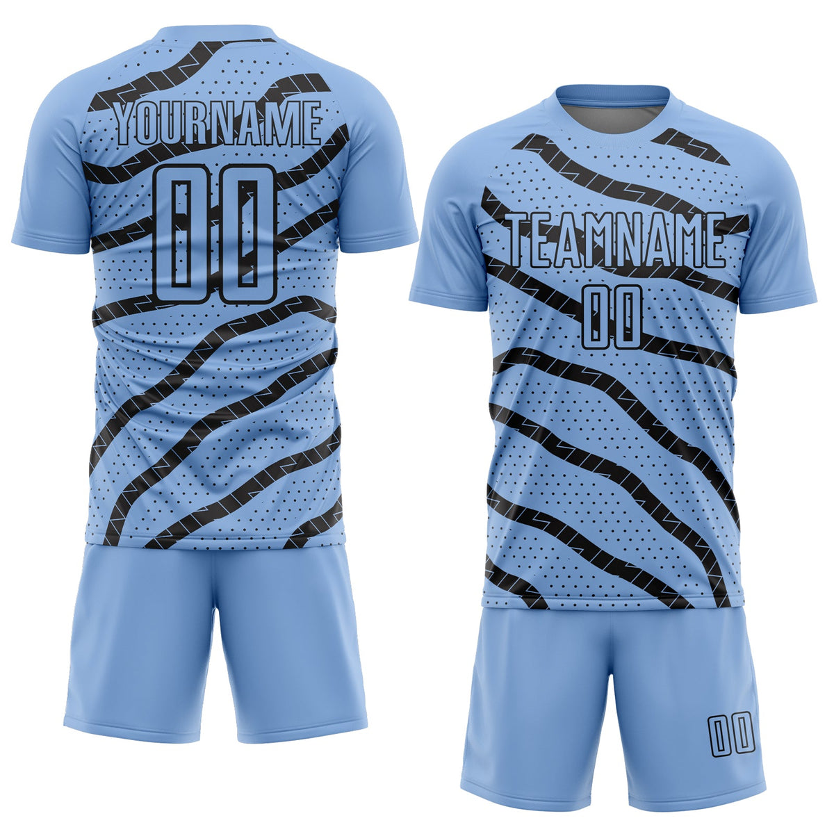 Custom Light Blue Black Lines And Dots Sublimation Soccer Uniform Jersey Limited