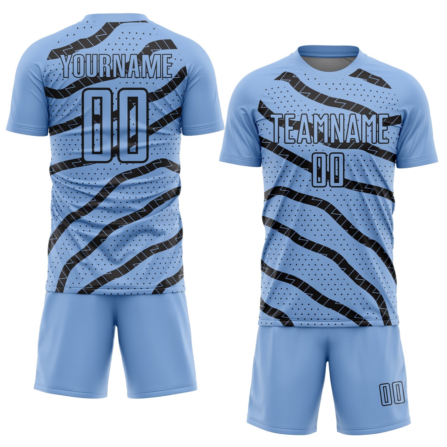 Custom Light Blue Black Lines And Dots Sublimation Soccer Uniform Jersey Limited