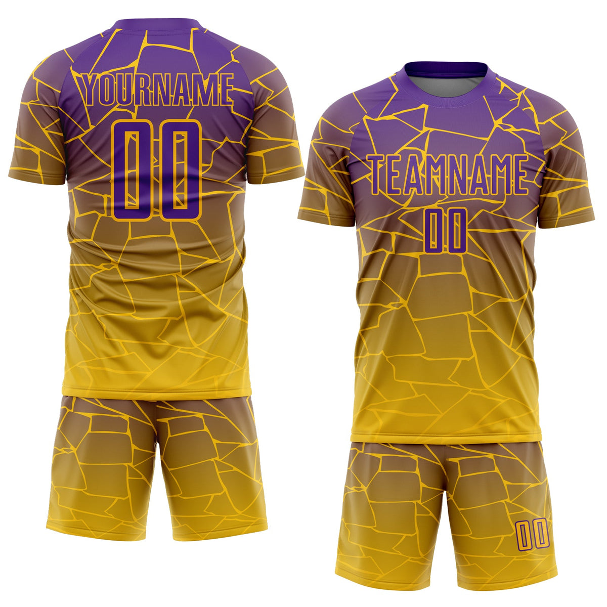 Custom Gold Purple Lines Sublimation Soccer Uniform Jersey Limited