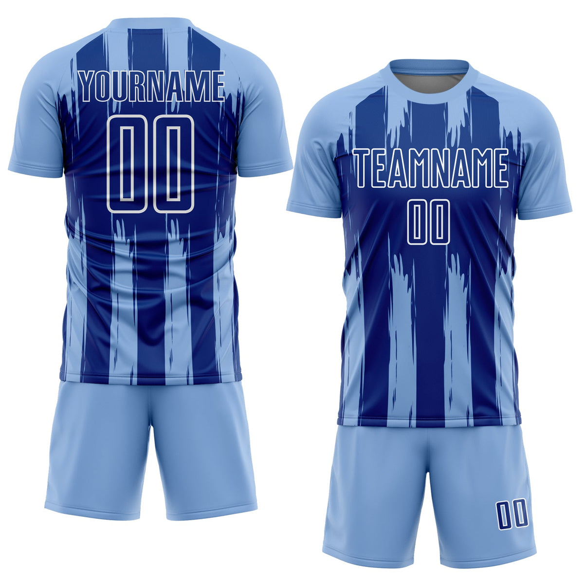 Custom Light Blue Royal-White Abstract Stripes Sublimation Soccer Uniform Jersey Limited