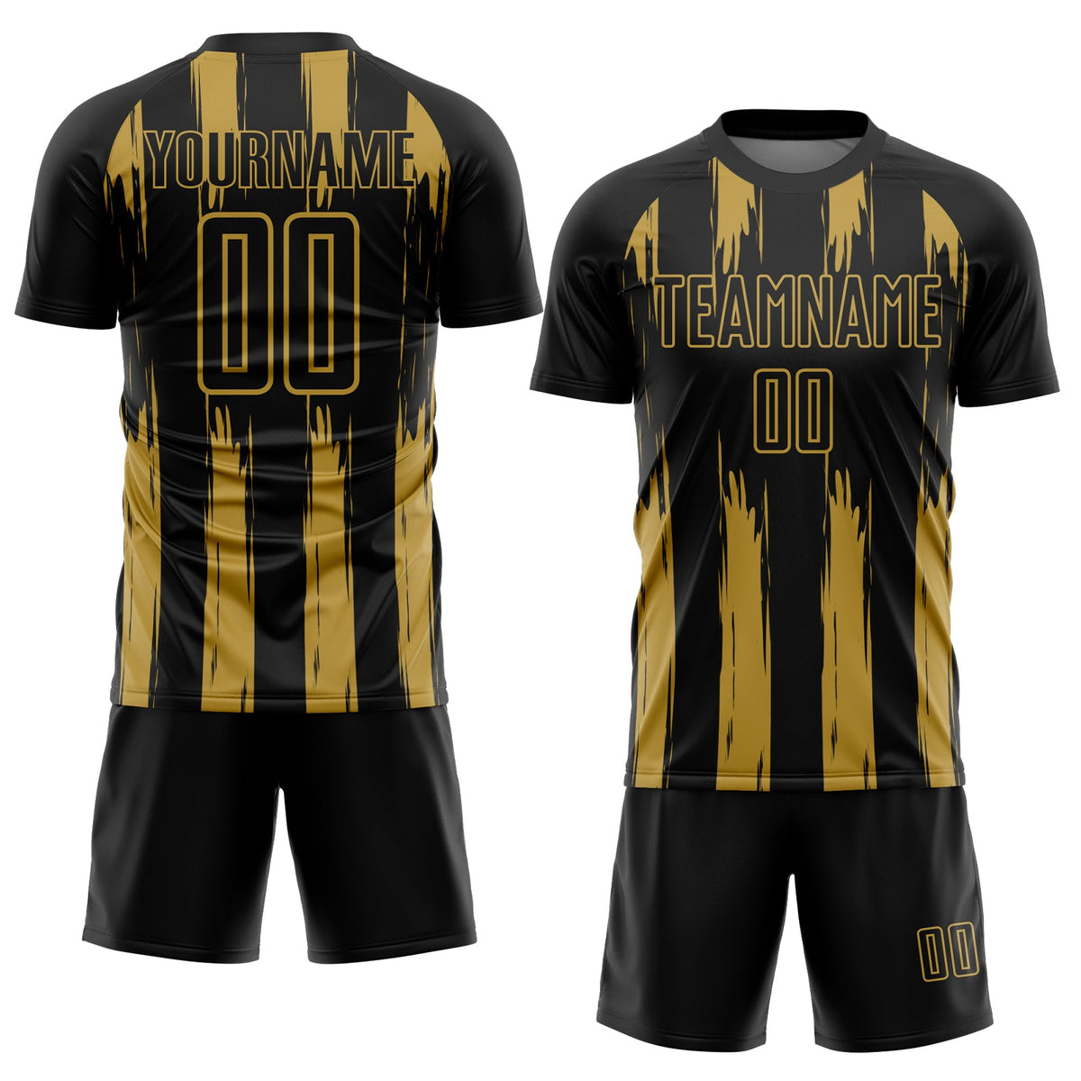 Custom Black Old Gold Abstract Stripes Sublimation Soccer Uniform Jersey Limited