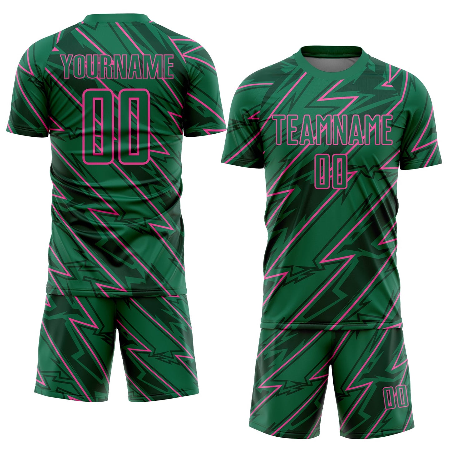 Custom Kelly Green Pink Lightning Sublimation Soccer Uniform Jersey Limited