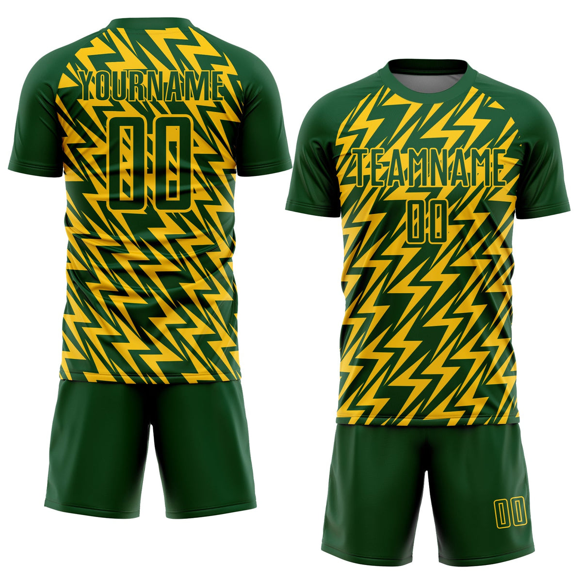 Custom Green Yellow Lightning Sublimation Soccer Uniform Jersey Limited