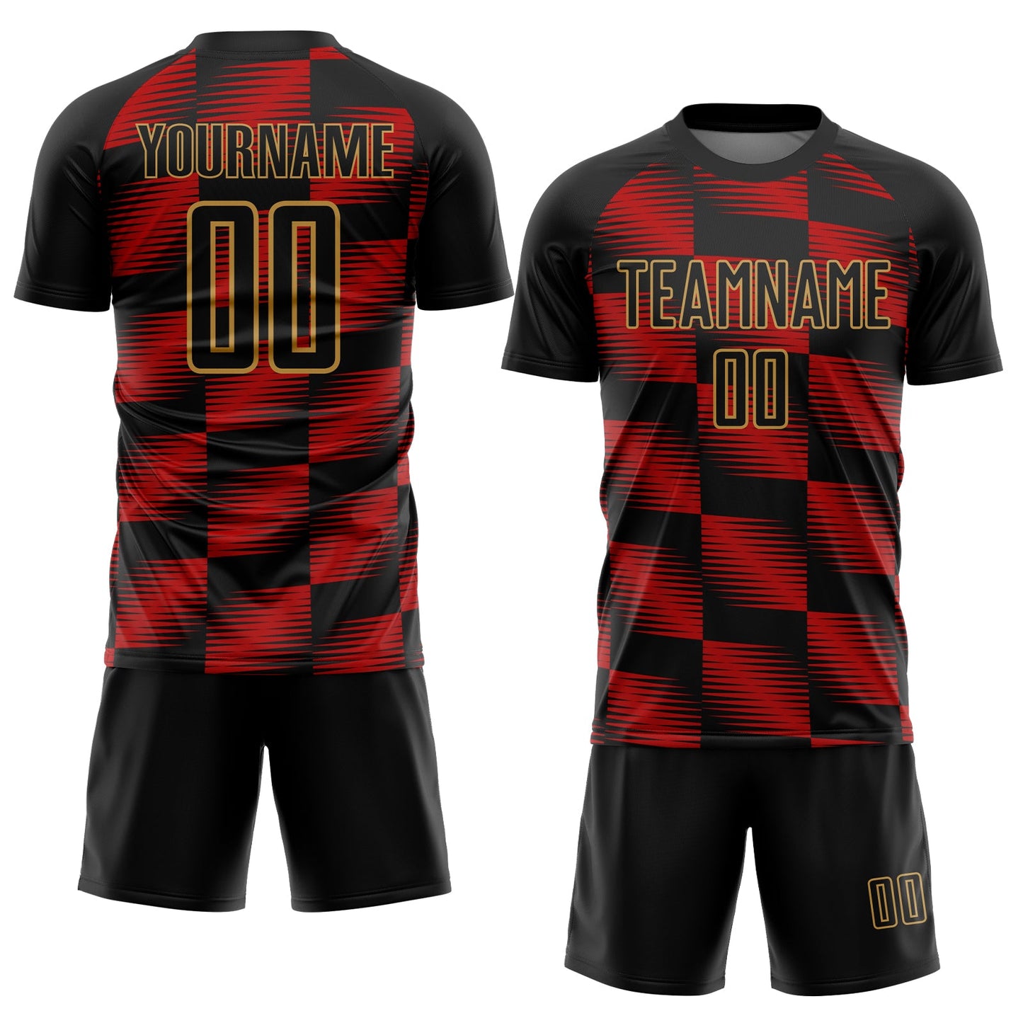 Custom Black Red-Old Gold Lines Sublimation Soccer Uniform Jersey Limited