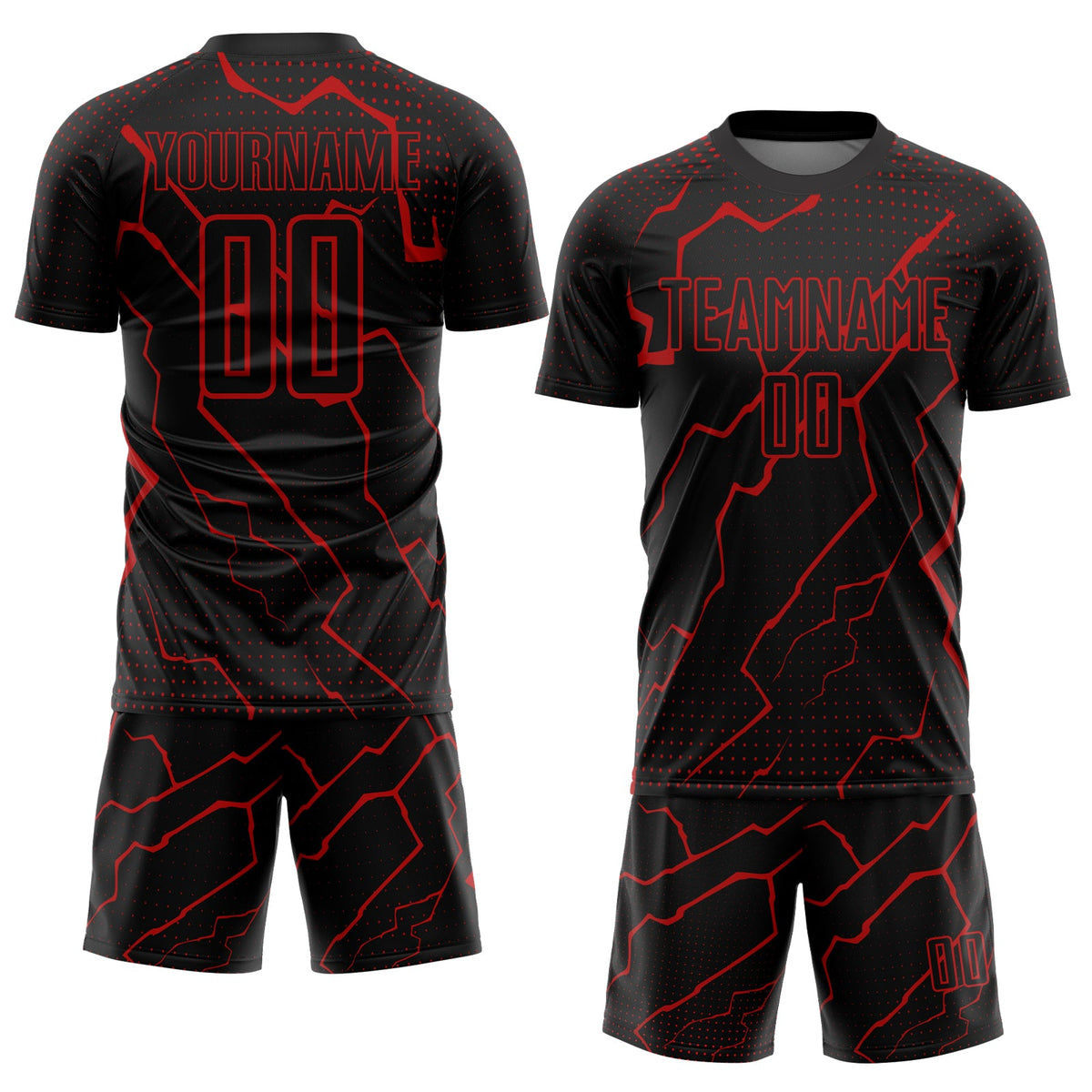 Custom Black Red Lightning Sublimation Soccer Uniform Jersey Limited