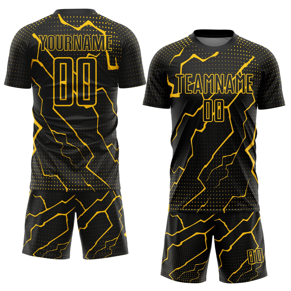 Custom Black Yellow Lightning Sublimation Soccer Uniform Jersey Limited