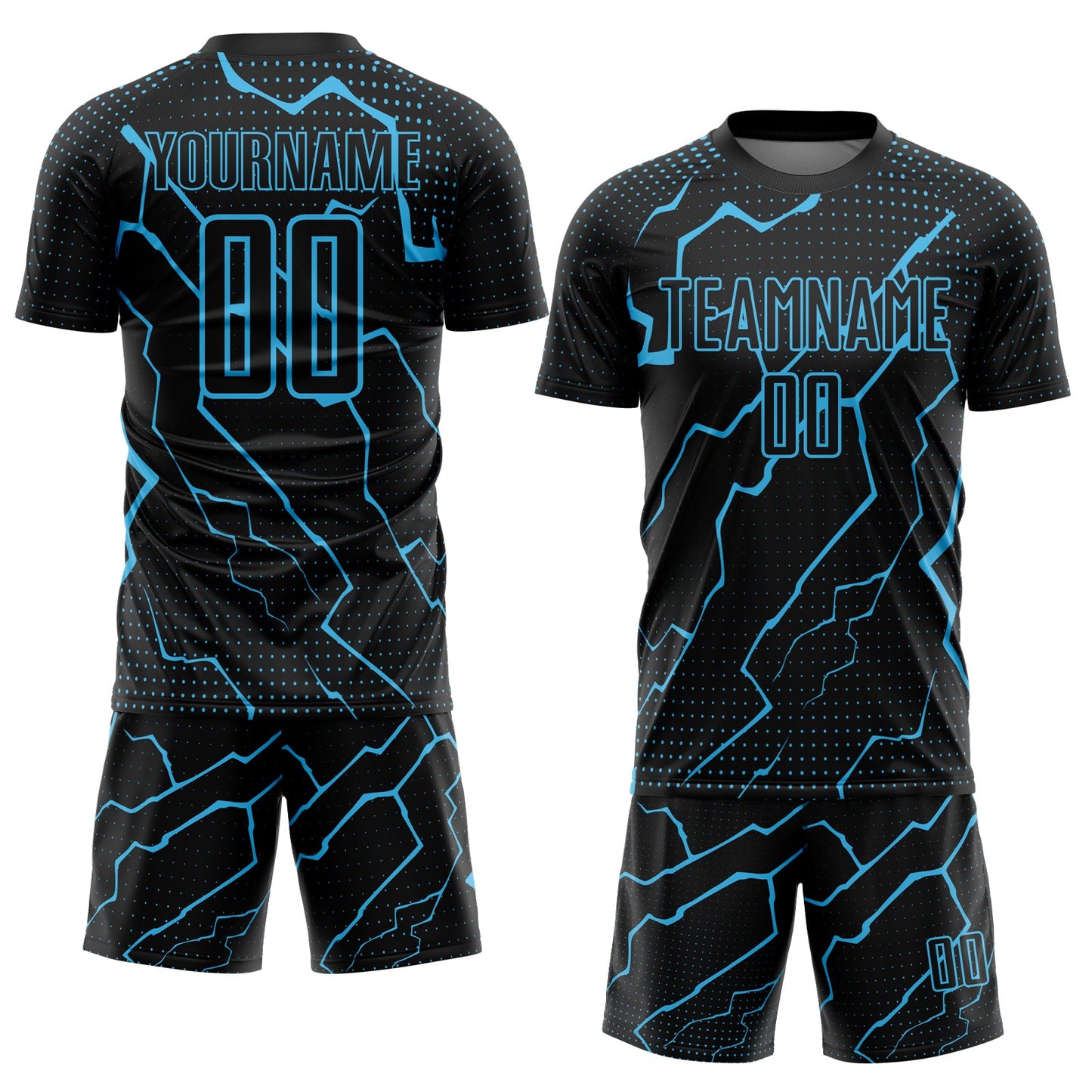 Custom Black Sky Blue Lightning Sublimation Soccer Uniform Jersey Limited