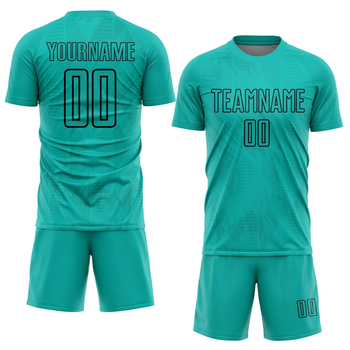 Custom Aqua Black Geometric Shapes Sublimation Soccer Uniform Jersey Limited