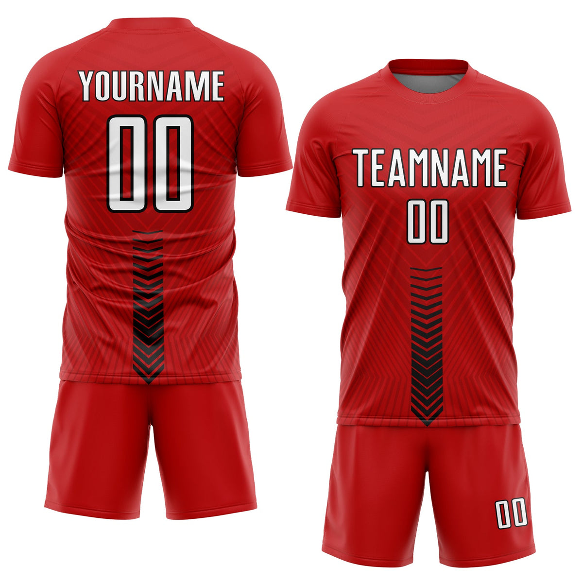 Custom Red White-Black Arrow Shapes Sublimation Soccer Uniform Jersey Limited