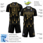 Custom Black Old Gold Geometric Shapes Sublimation Soccer Uniform Jersey Limited