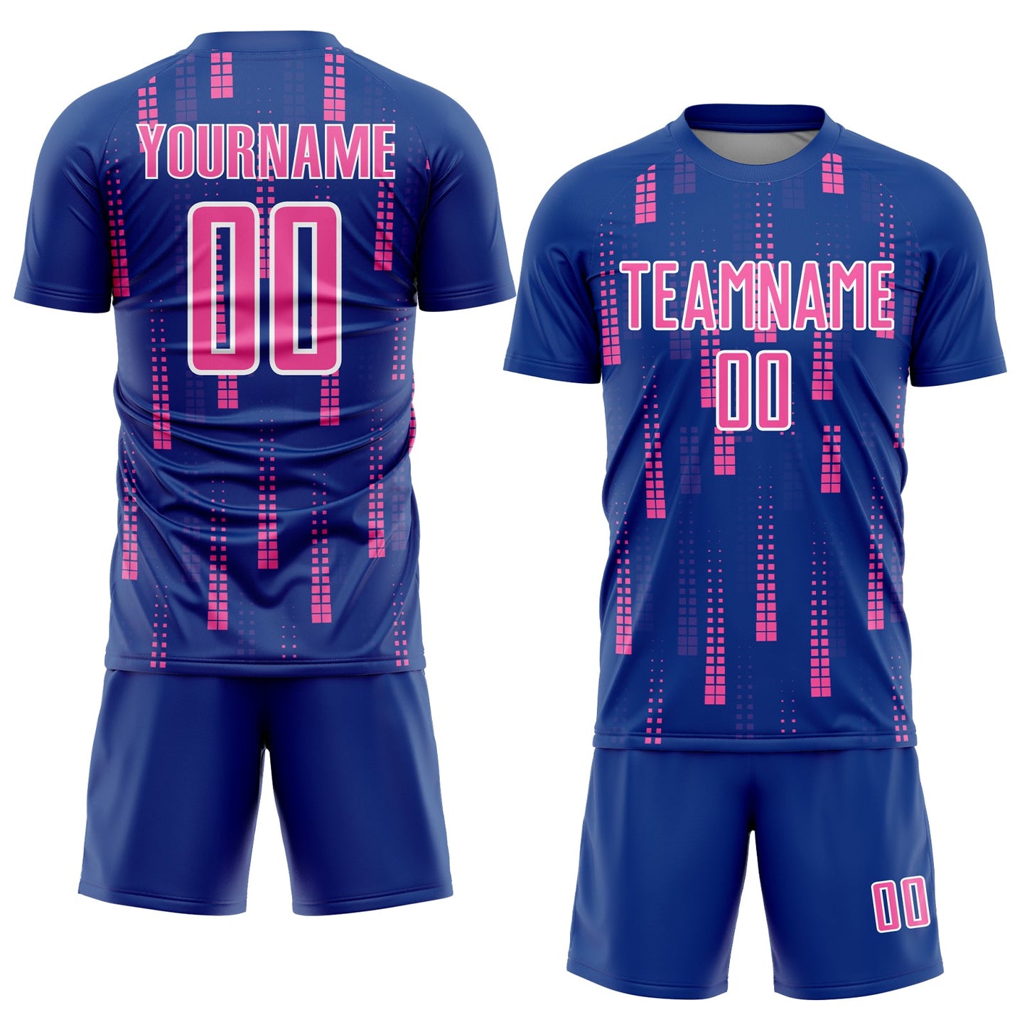 Custom Royal Pink-White Geometric Shapes Sublimation Soccer Uniform Jersey Limited