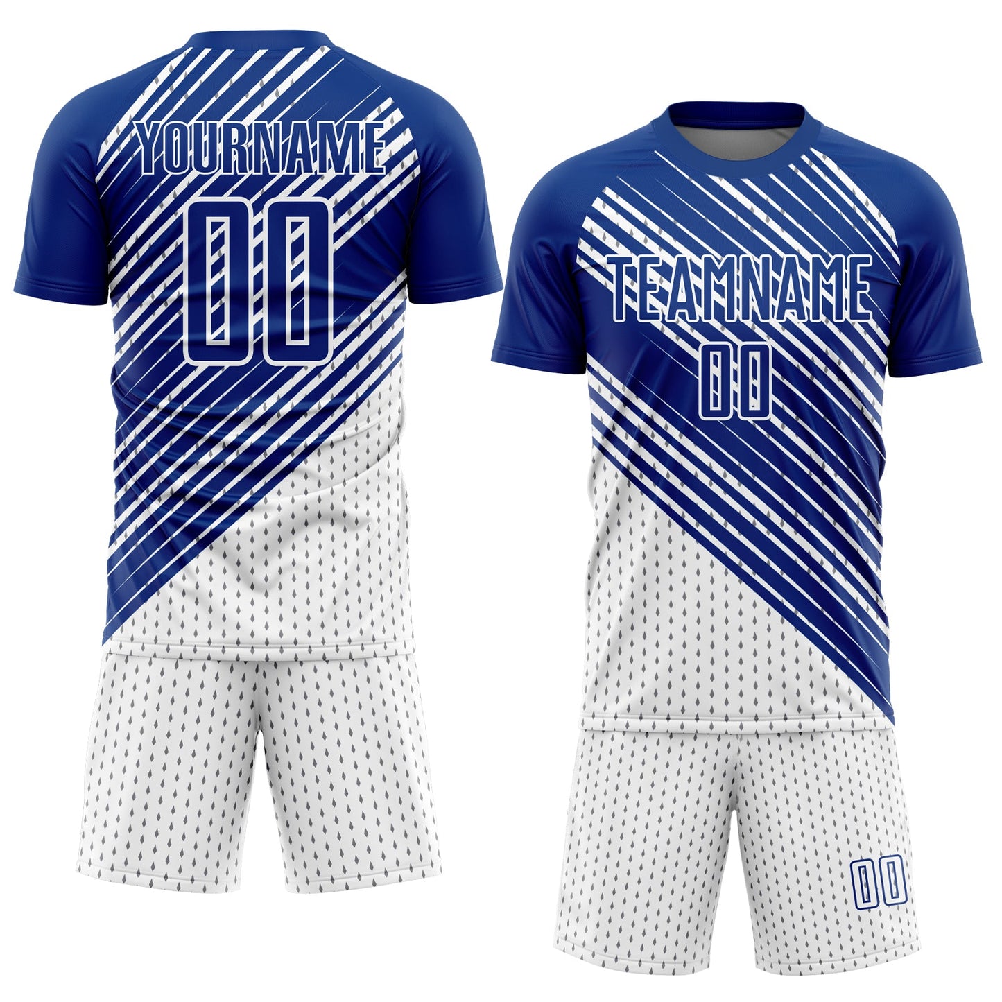 Custom Royal White Diagonal Lines Sublimation Soccer Uniform Jersey Limited