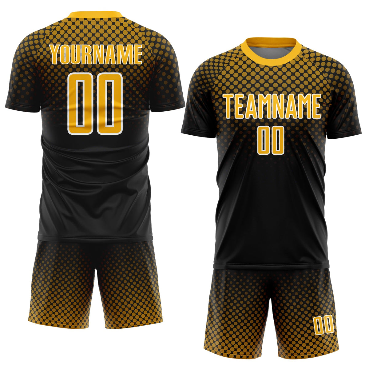 Custom Black Gold-White Halftone Dots Sublimation Soccer Uniform Jersey Limited