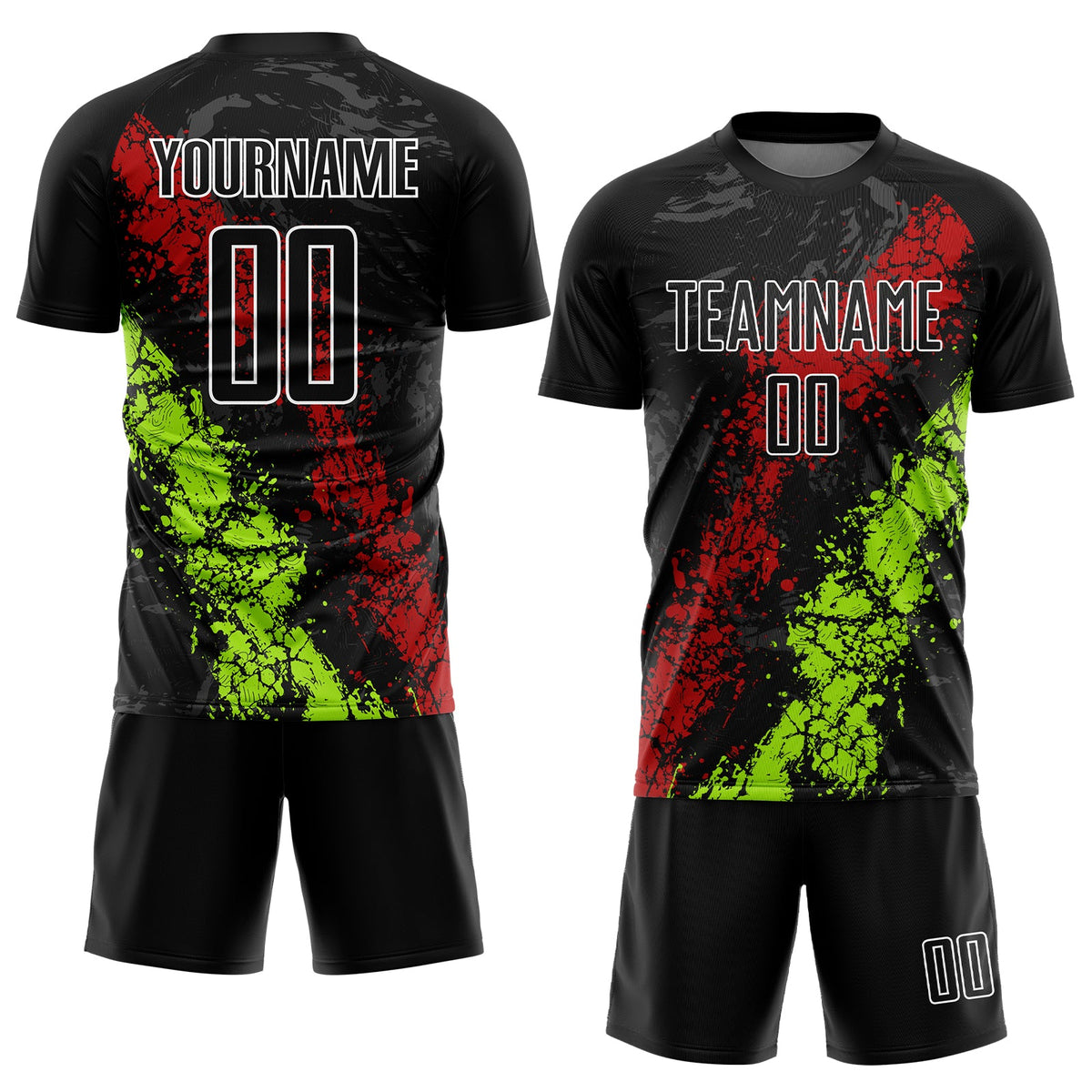 Custom Black Red-Neon Green Dripping Splatter Art Sublimation Soccer Uniform Jersey Limited