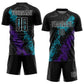 Custom Black Teal-Purple Dripping Splatter Art Sublimation Soccer Uniform Jersey Limited