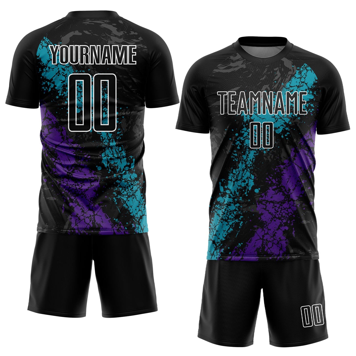 Custom Black Teal-Purple Dripping Splatter Art Sublimation Soccer Uniform Jersey Limited