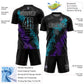 Custom Black Teal-Purple Dripping Splatter Art Sublimation Soccer Uniform Jersey Limited