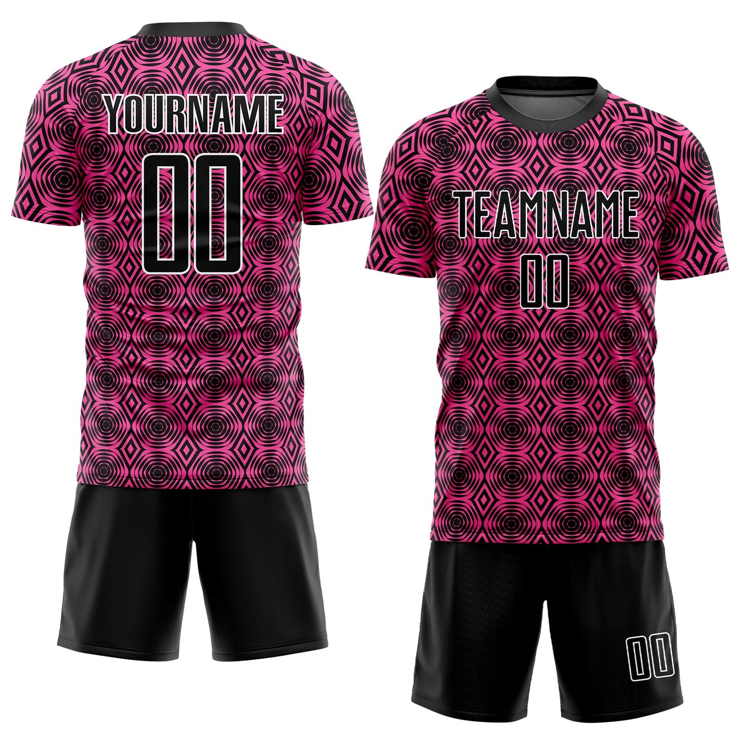 Custom Pink Black-White Geometric Shapes Sublimation Soccer Uniform Jersey Limited
