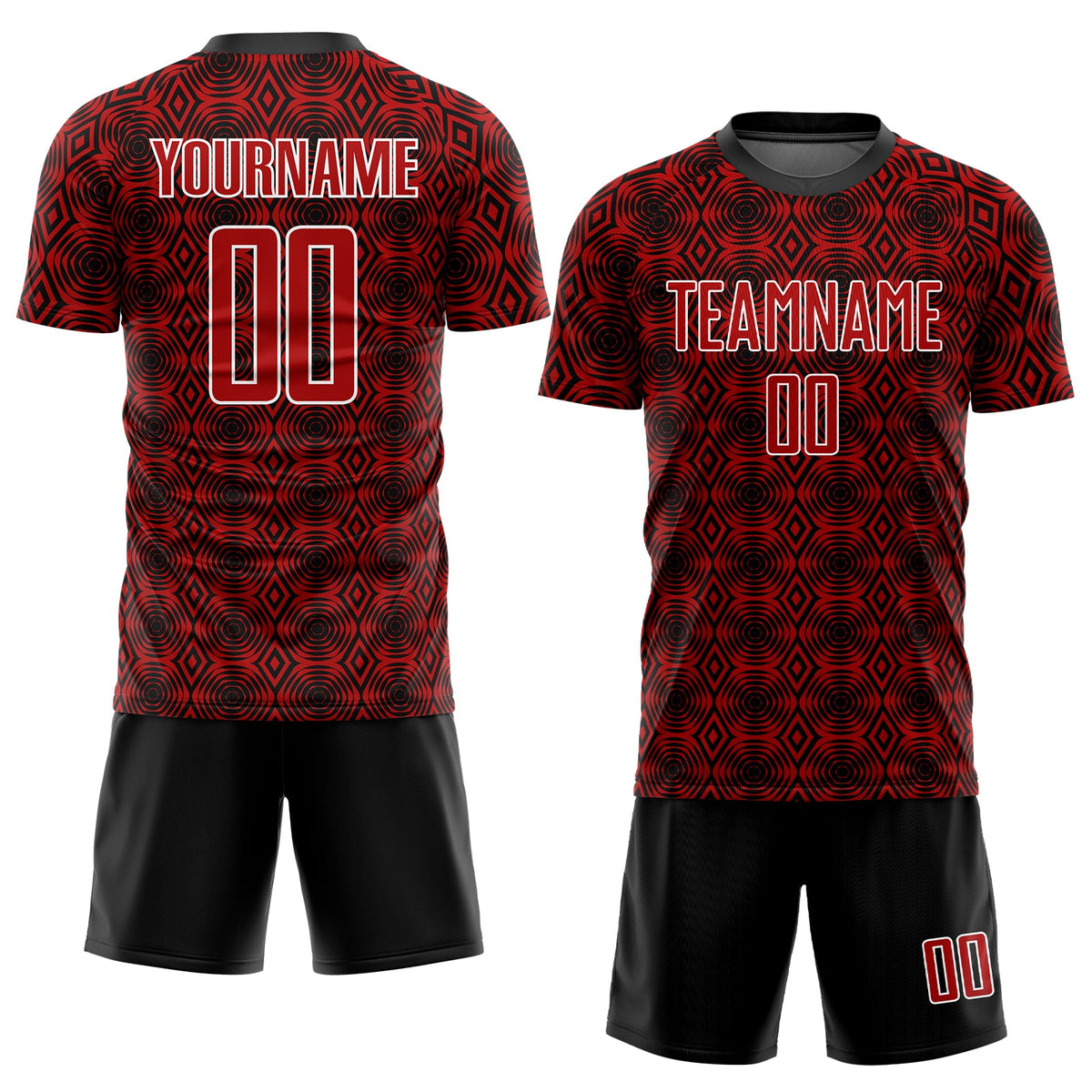 Custom Red Black-White Geometric Shapes Sublimation Soccer Uniform Jersey Limited
