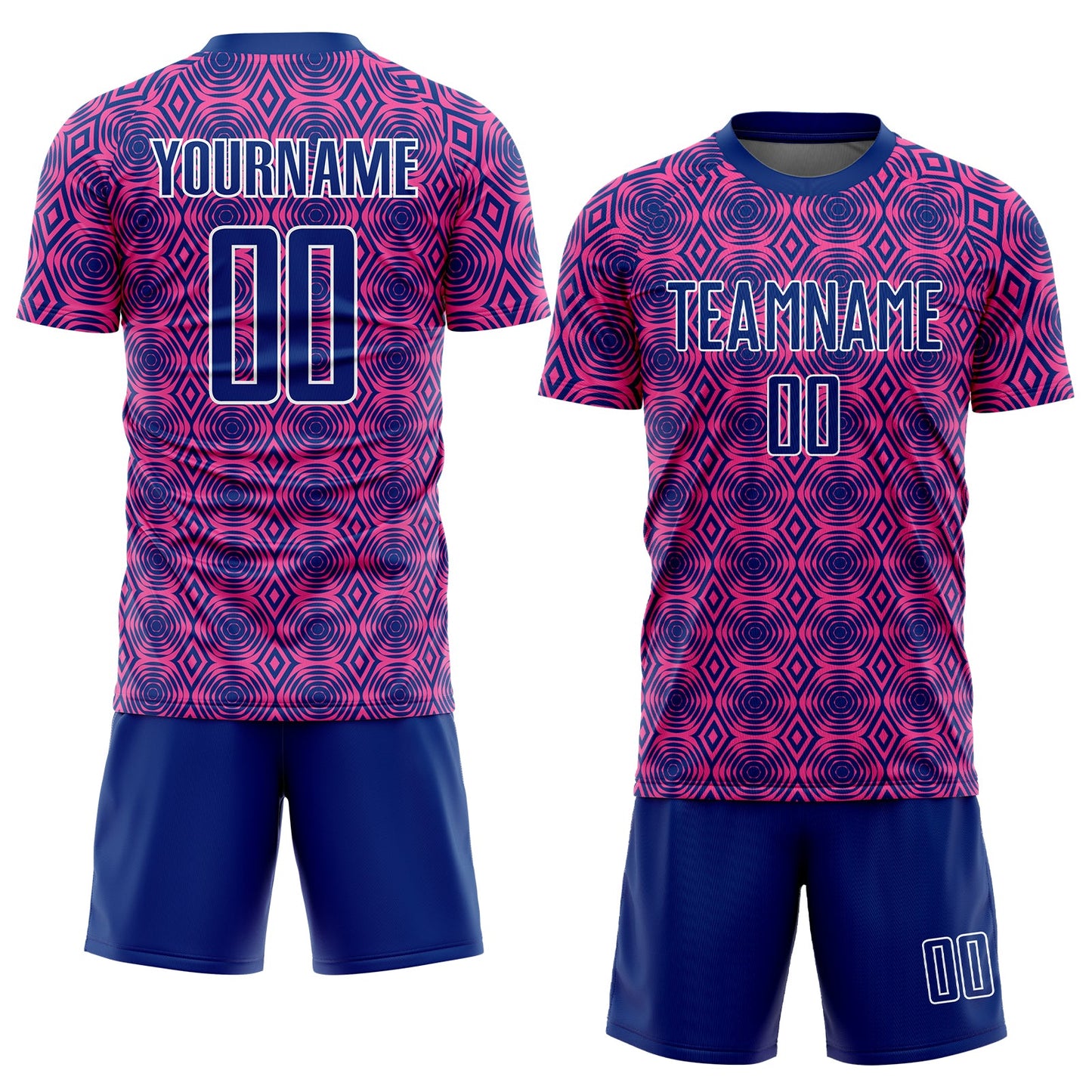 Custom Pink Royal-White Geometric Shapes Sublimation Soccer Uniform Jersey Limited