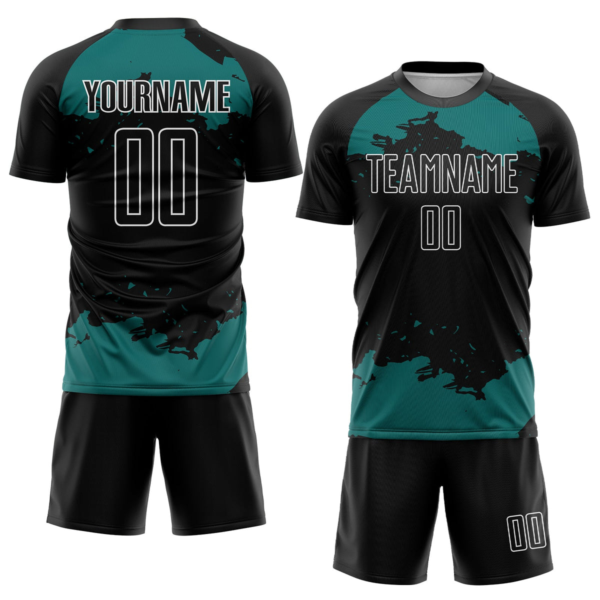 Custom Black Teal-White Abstract Fragment Art Sublimation Soccer Uniform Jersey Limited