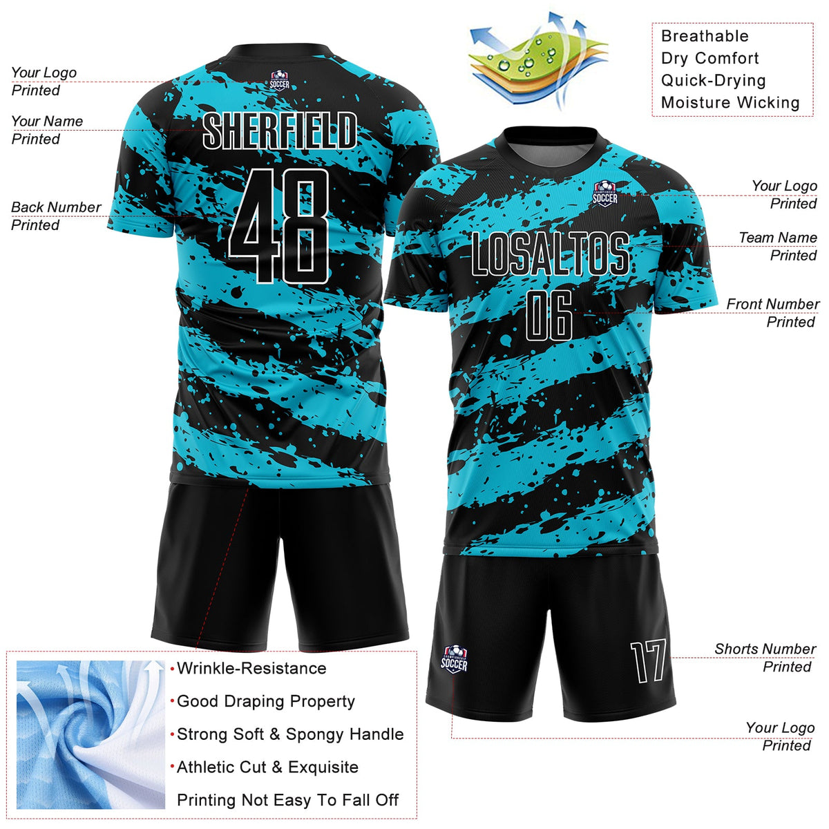 Custom Black Lakes Blue-White Splash Sublimation Soccer Uniform Jersey Limited