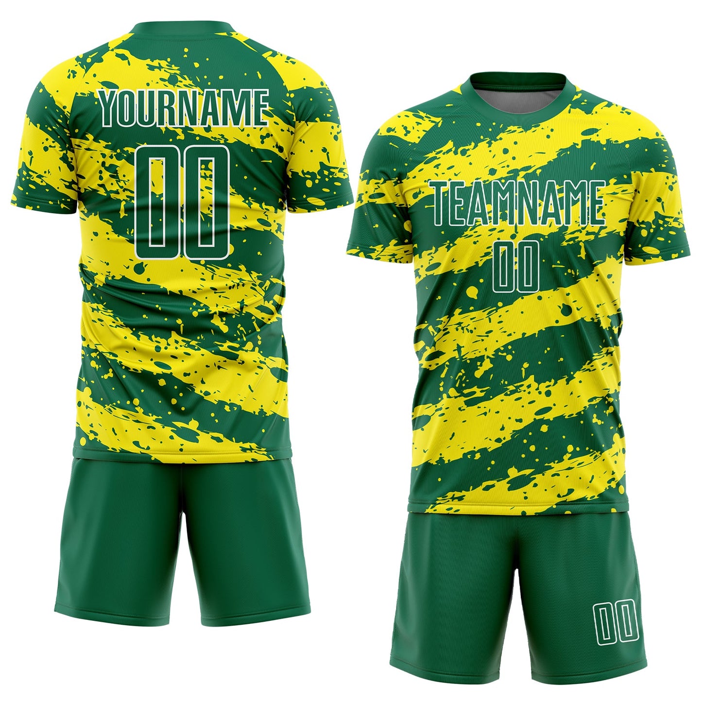 Custom Kelly Green Light Yellow-White Splash Sublimation Soccer Uniform Jersey Limited