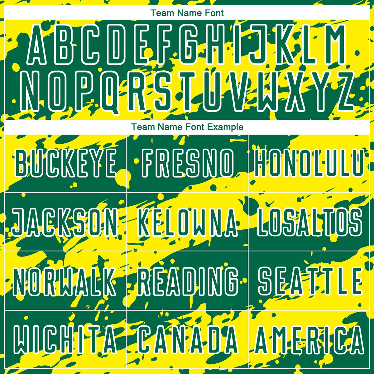 Custom Kelly Green Light Yellow-White Splash Sublimation Soccer Uniform Jersey Limited