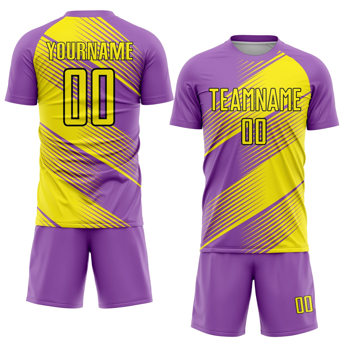 Custom Medium Purple Light Yellow-Black Line Sublimation Soccer Uniform Jersey Limited