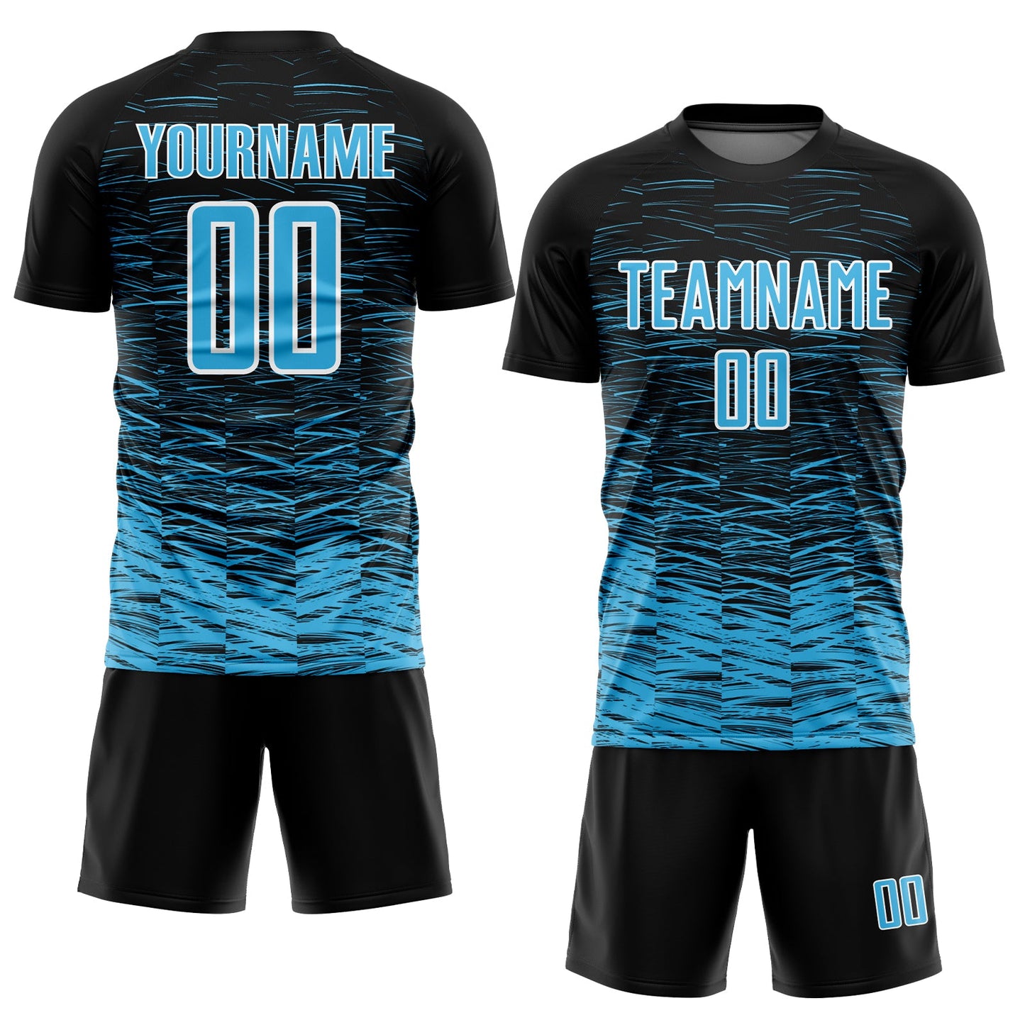 Custom Black Sky Blue-White Line Sublimation Soccer Uniform Jersey Limited