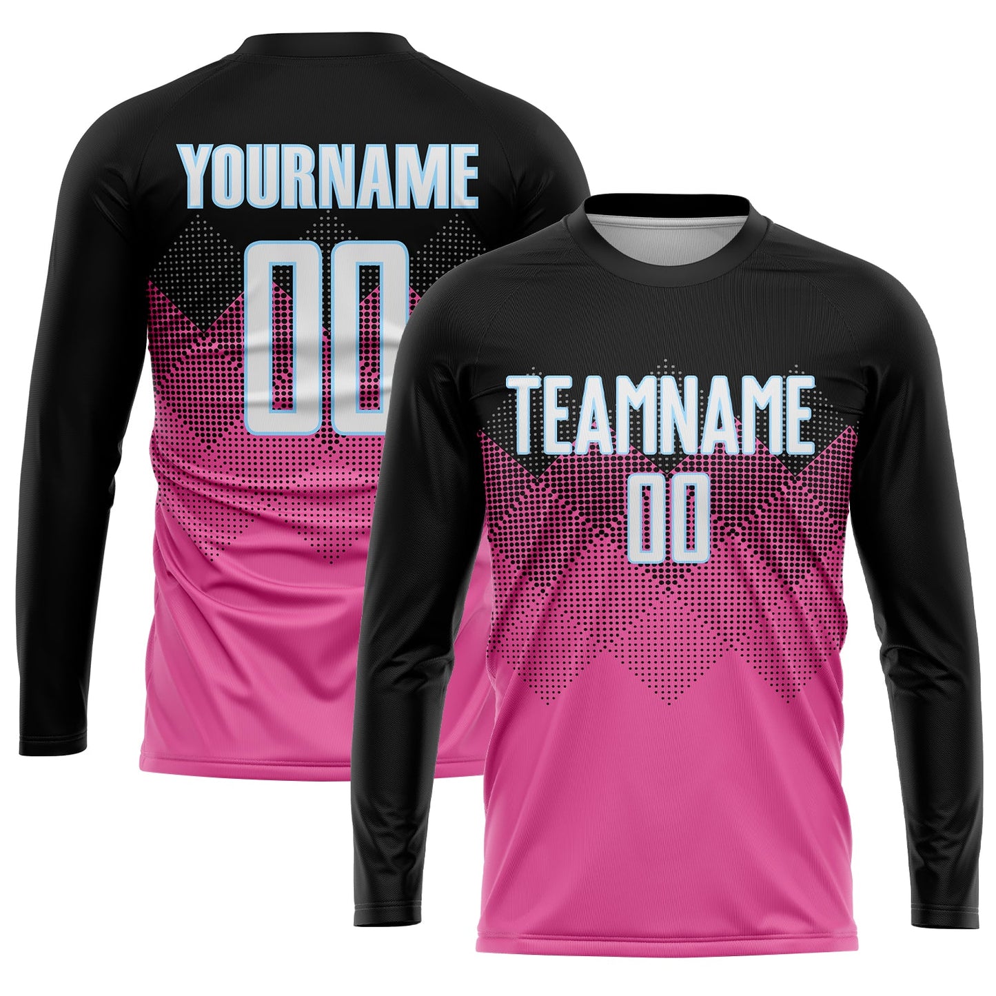 Custom Pink Black-LIght Blue Gradient Square Shape Sublimation Soccer Uniform Jersey Limited