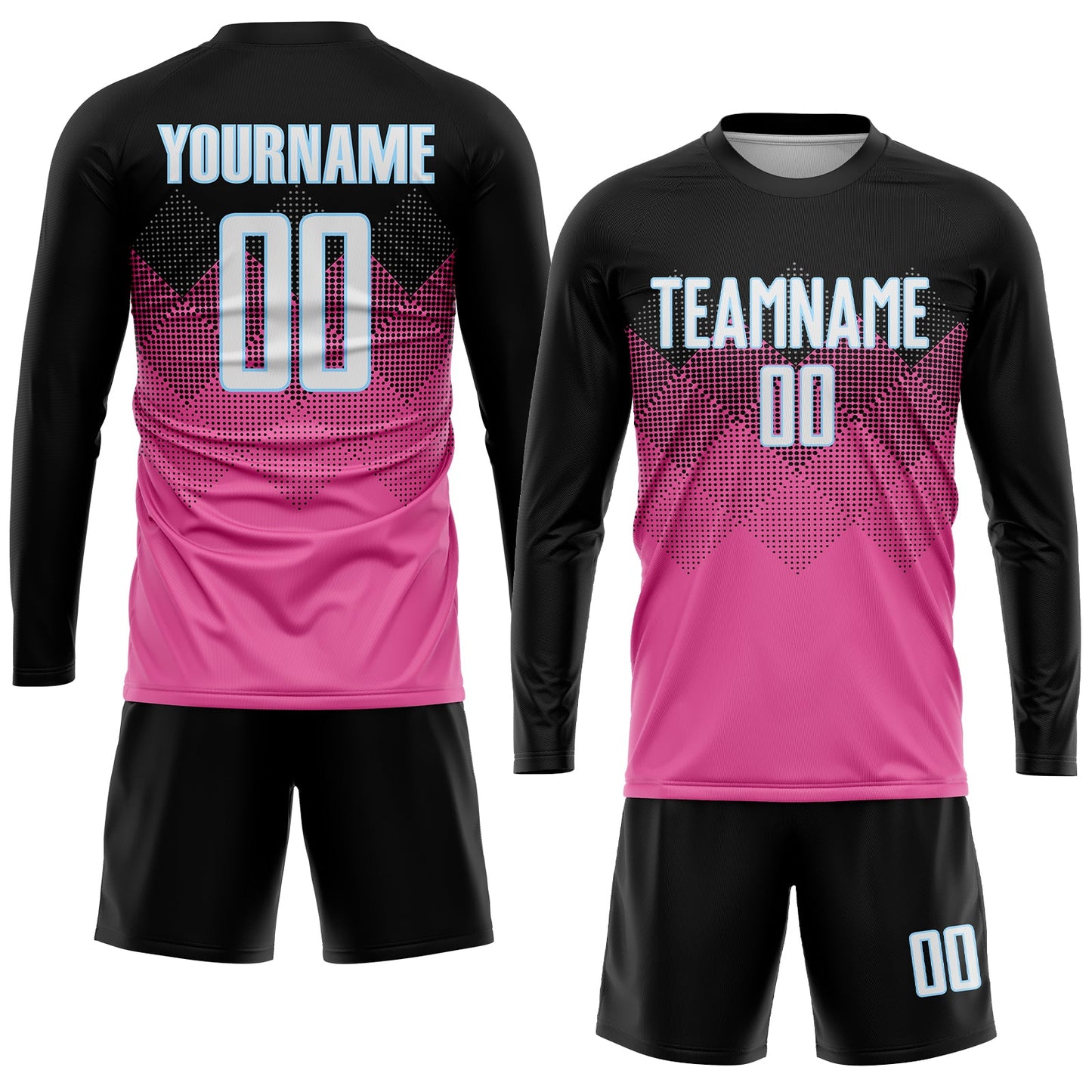 Custom Pink Black-LIght Blue Gradient Square Shape Sublimation Soccer Uniform Jersey Limited