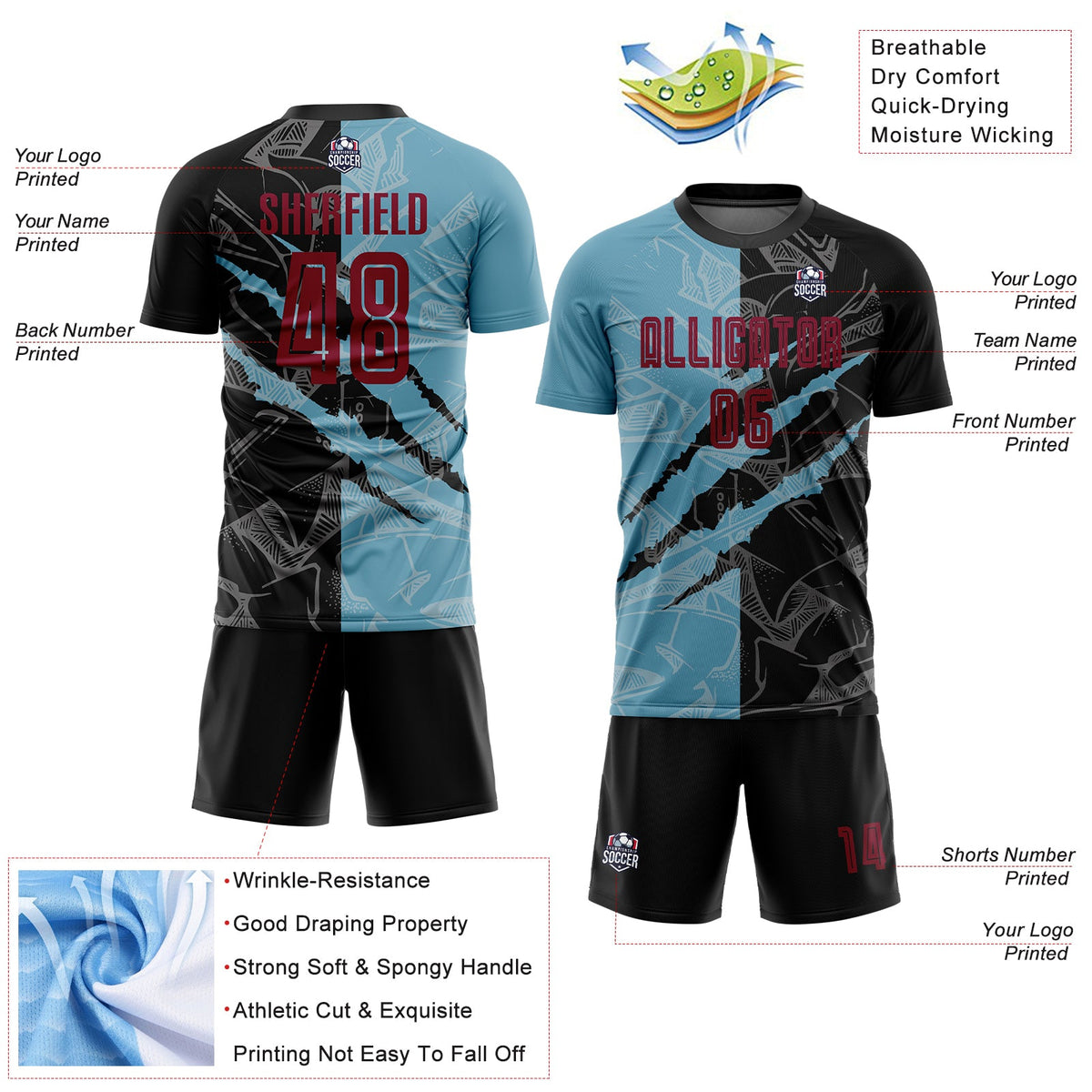 Custom Graffiti Pattern Maroon Black-Shadow Blue Scratch Sublimation Soccer Uniform Jersey Limited