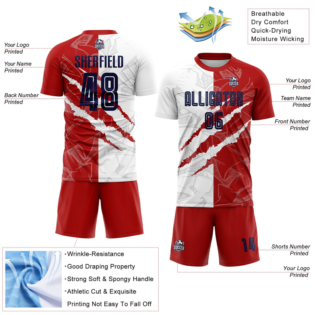 Custom Graffiti Pattern Navy-Red USA Scratch Sublimation Soccer Uniform Jersey Limited