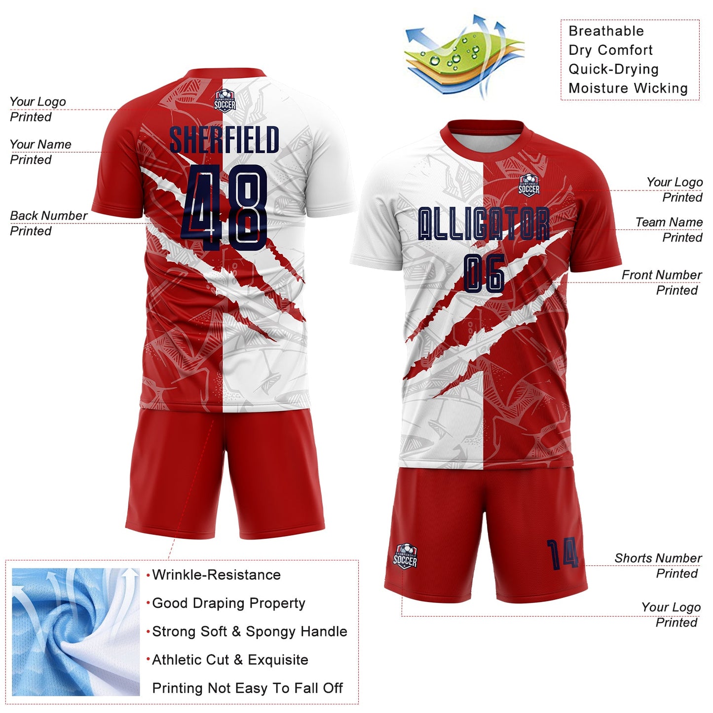 Custom Graffiti Pattern Navy-Red USA Scratch Sublimation Soccer Uniform Jersey Limited