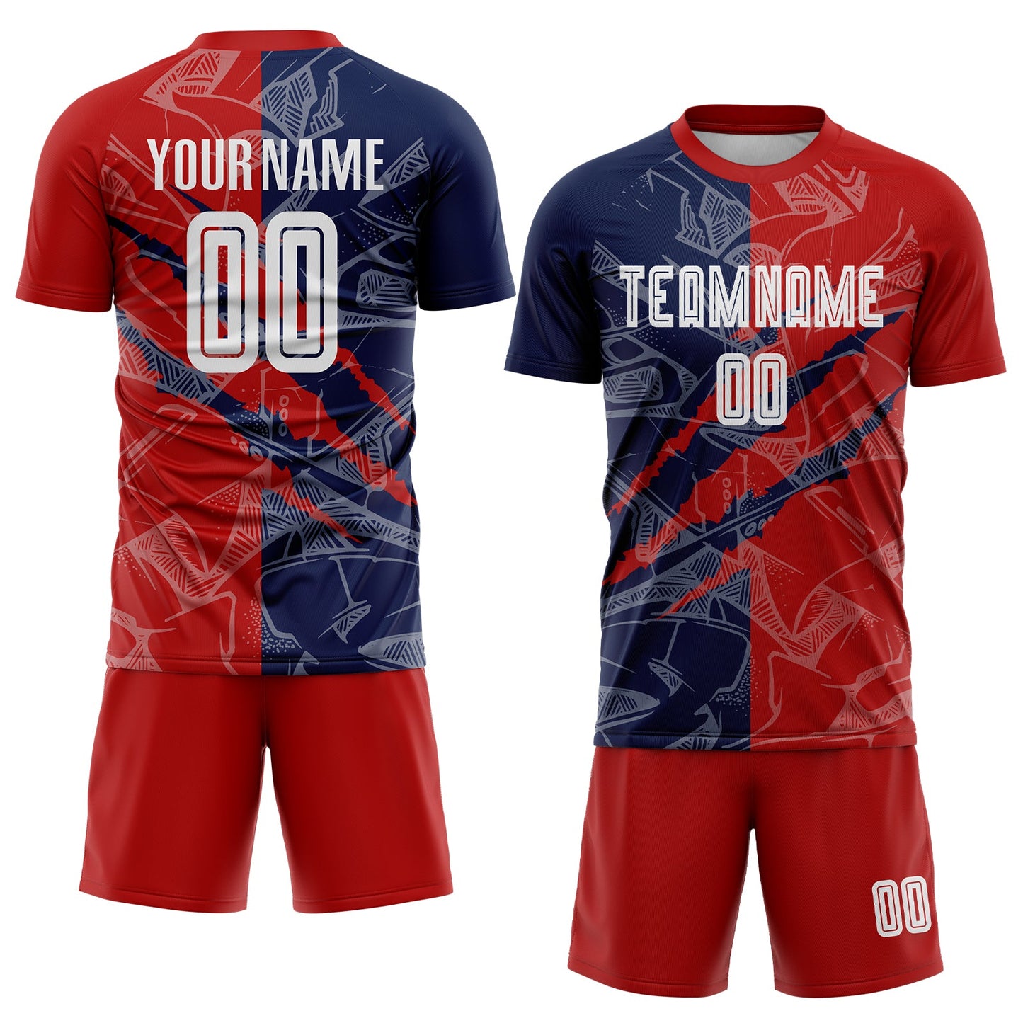 Custom Graffiti Pattern Red-Navy USA Scratch Sublimation Soccer Uniform Jersey Limited