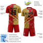 Custom Graffiti Pattern Black Red-Old Gold Scratch Sublimation Soccer Uniform Jersey Limited